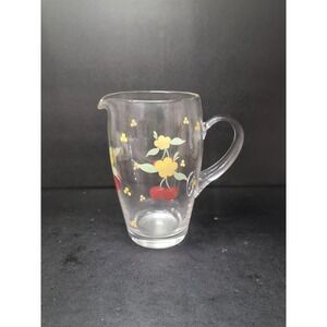 Hand‎ Painted Glass Pitcher, Cherries And Flowers Design, Vintage Kitchenware